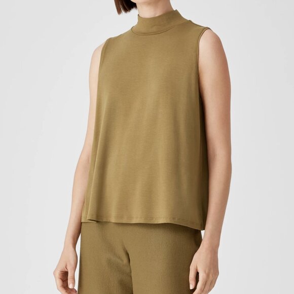 Eileen Fisher Butternut Basic Length Fine Jersey Mock Neck Tank - Picture 1 of 6